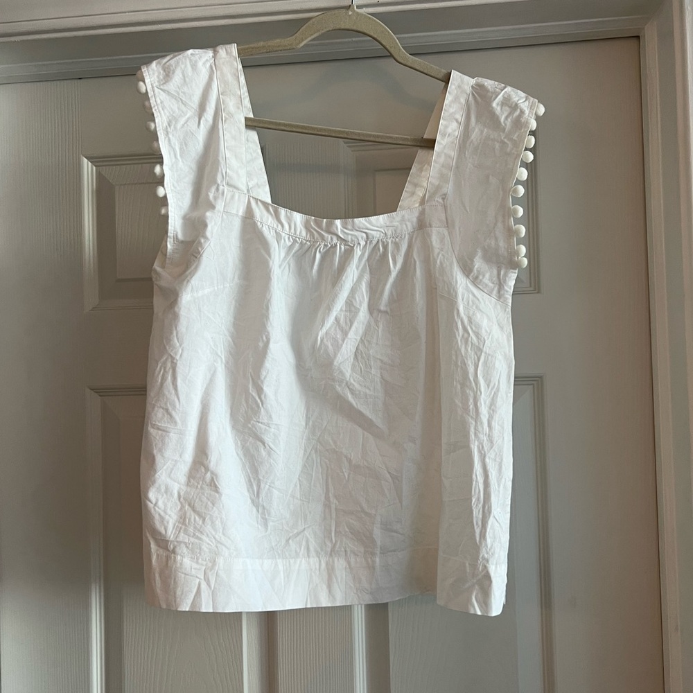 NWT White J-Crew blouse tank with fun pom sleeves (size 8)